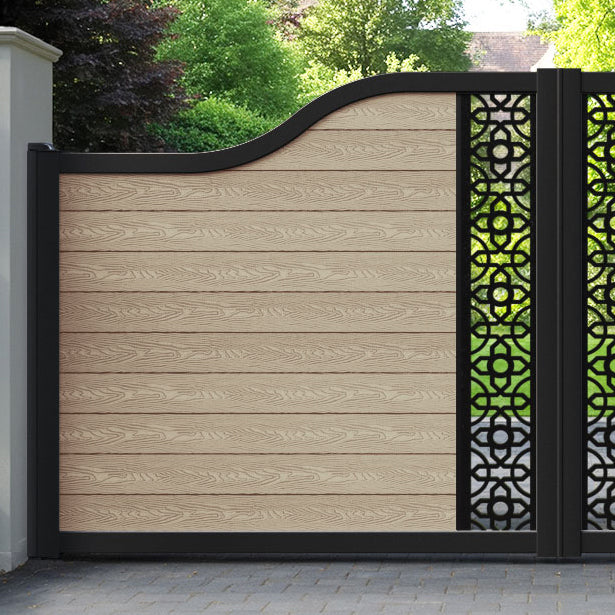 Classic Nabila Curved Top Driveway Gate - Light Oak - Middle Screen