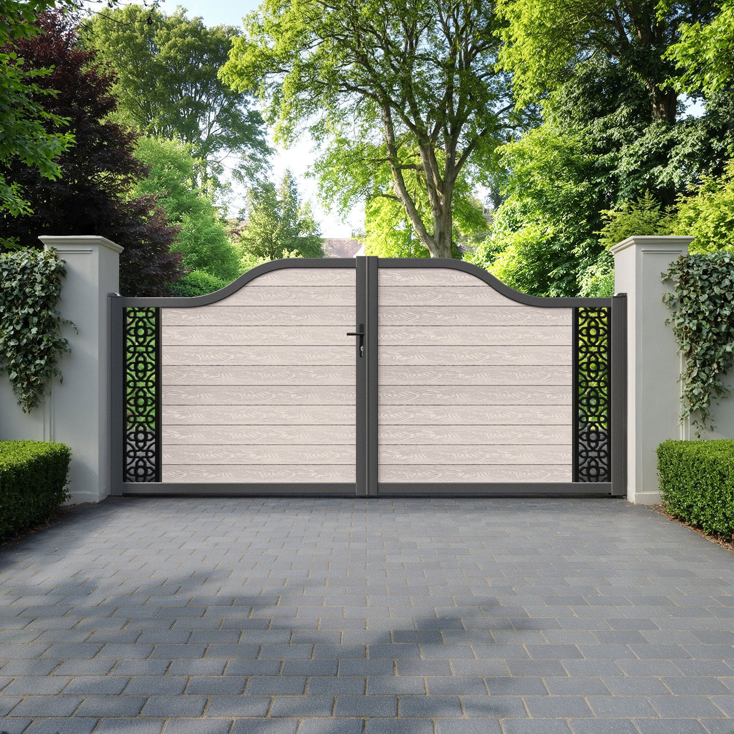 Classic Nabila Curved Top Driveway Gate - Mid Stone - End Screen