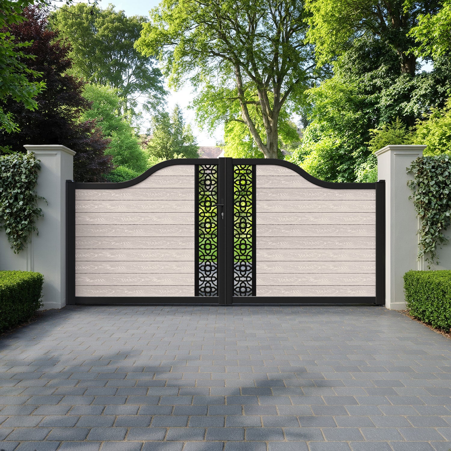 Classic Nabila Curved Top Driveway Gate - Mid Stone - Middle Screen