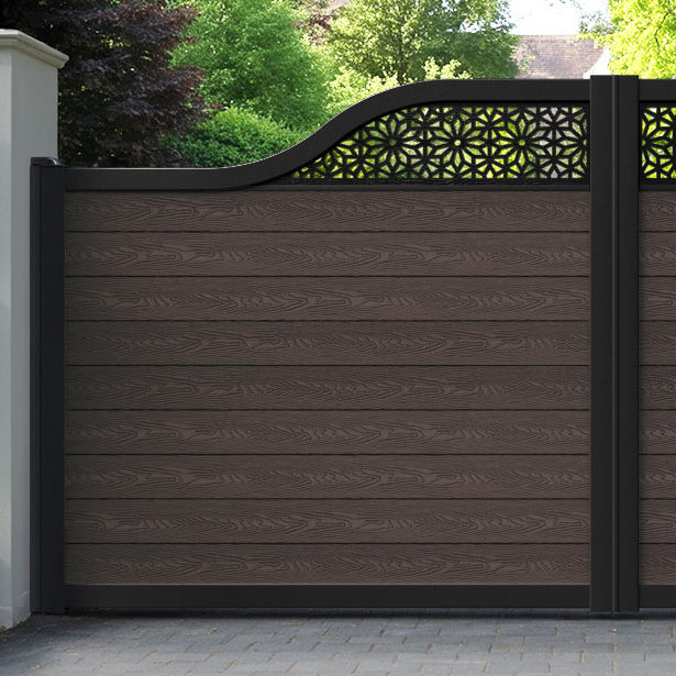 Classic Narwa Curved Top Driveway Gate - Mid Brown - Top Screen