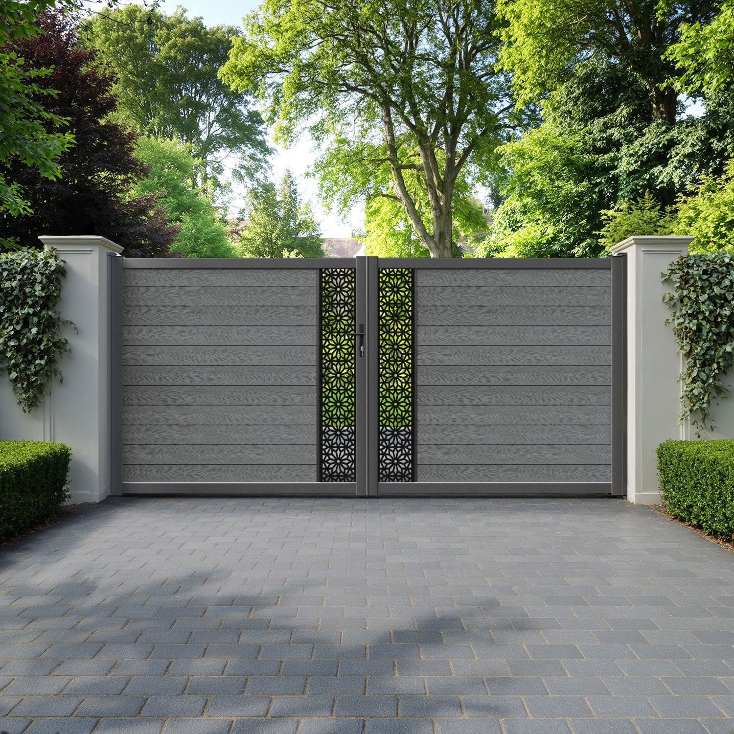 Classic Narwa Straight Top Driveway Gate - Mid Grey - Middle Screen