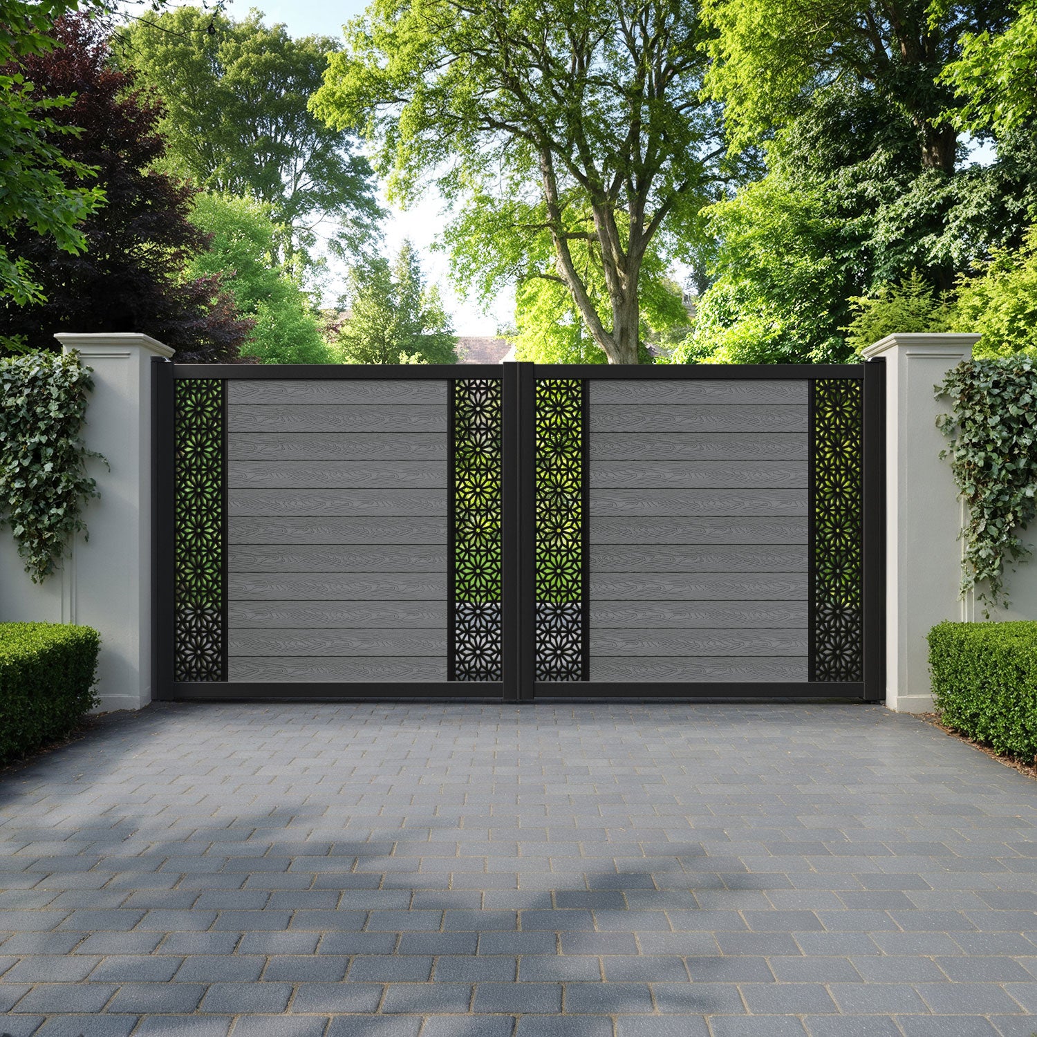 Classic Narwa Straight Top Driveway Gate - Mid Grey - Middle & End Screen