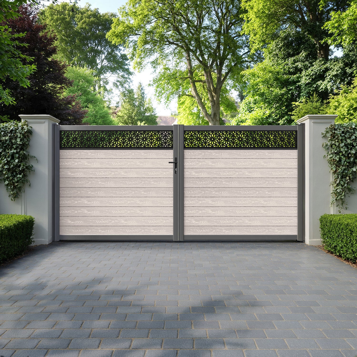 Classic Narwa Straight Top Driveway Gate - Mid Stone - Top Screen