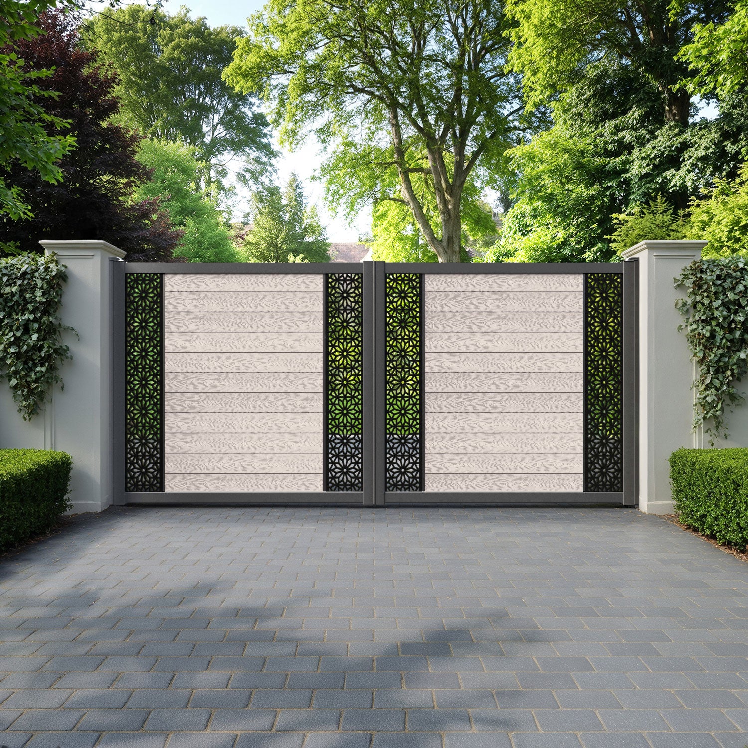Classic Narwa Straight Top Driveway Gate - Mid Stone - Middle & End Screen