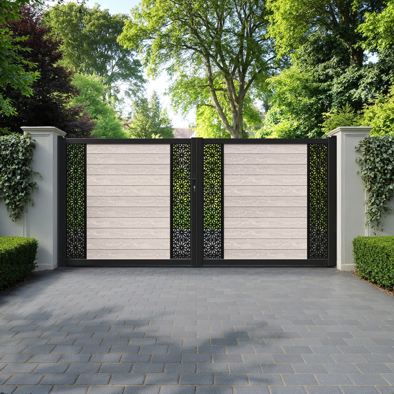 Classic Narwa Straight Top Driveway Gate - Mid Stone - Middle & End Screen