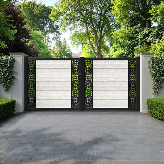 Classic Narwa Straight Top Driveway Gate - Light Stone - Middle & End Screen