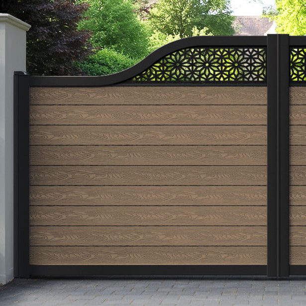 Classic Narwa Curved Top Driveway Gate - Teak -  Top Screen