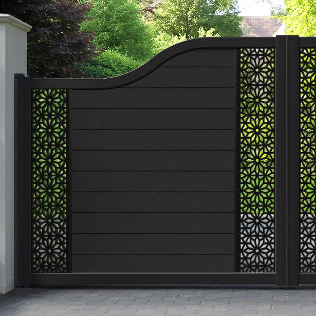 Fusion Narwa Curved Top Driveway Gate - Black - Middle & End Screen