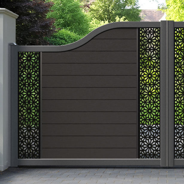 Fusion Narwa Curved Top Driveway Gate - Dark Oak - Middle & End Screen
