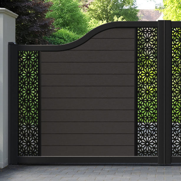 Fusion Narwa Curved Top Driveway Gate - Dark Oak - Middle & End Screen