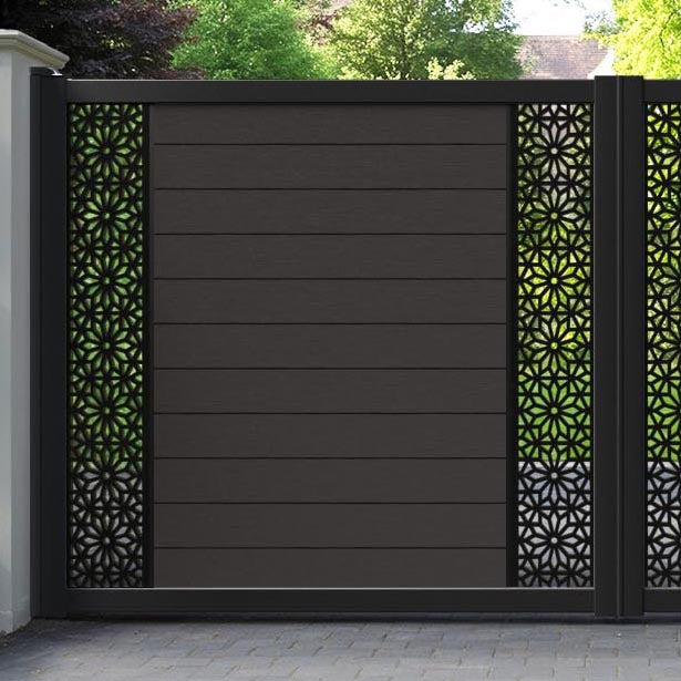 Fusion Narwa Straight Top Driveway Gate - Dark Oak - Middle & End Screen