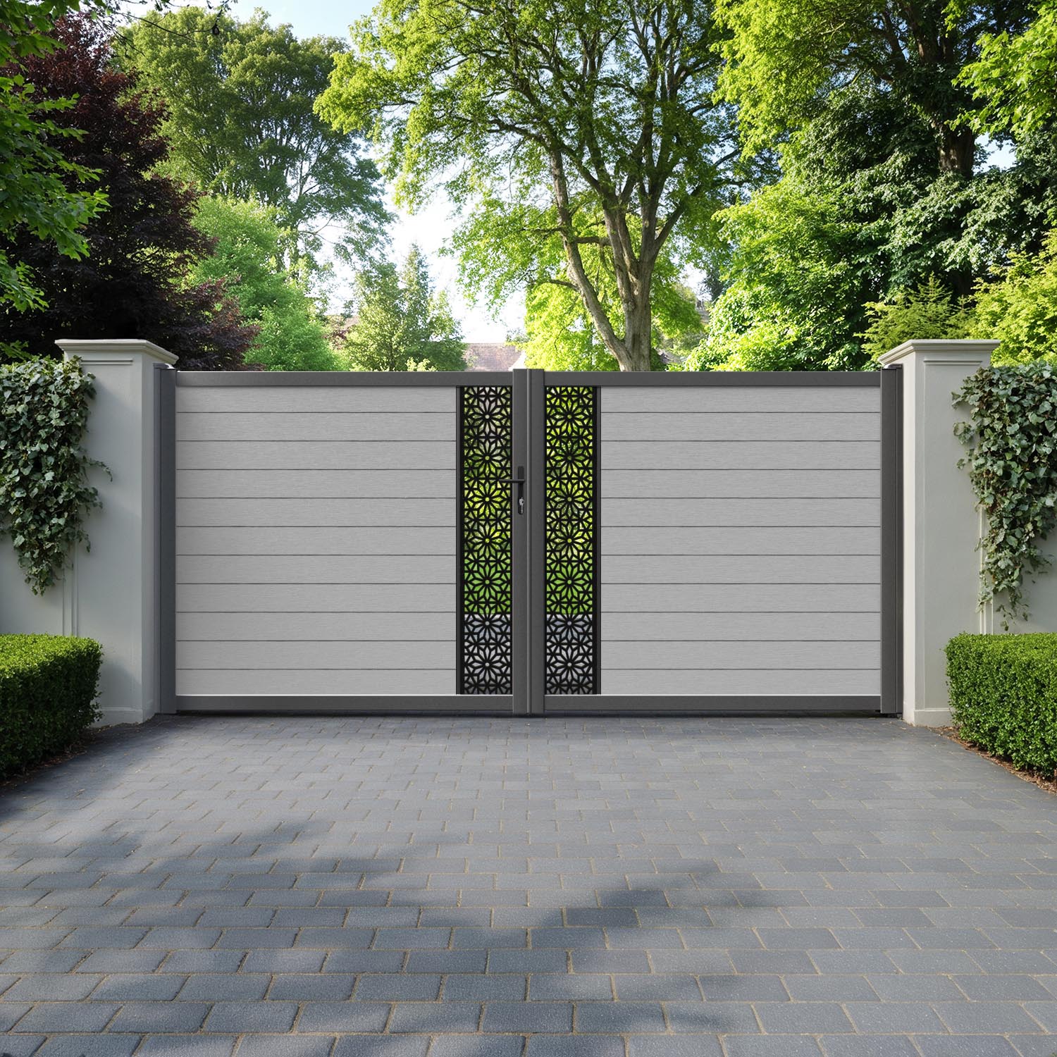 Fusion Narwa Straight Top Driveway Gate - Light Grey - Middle Screen