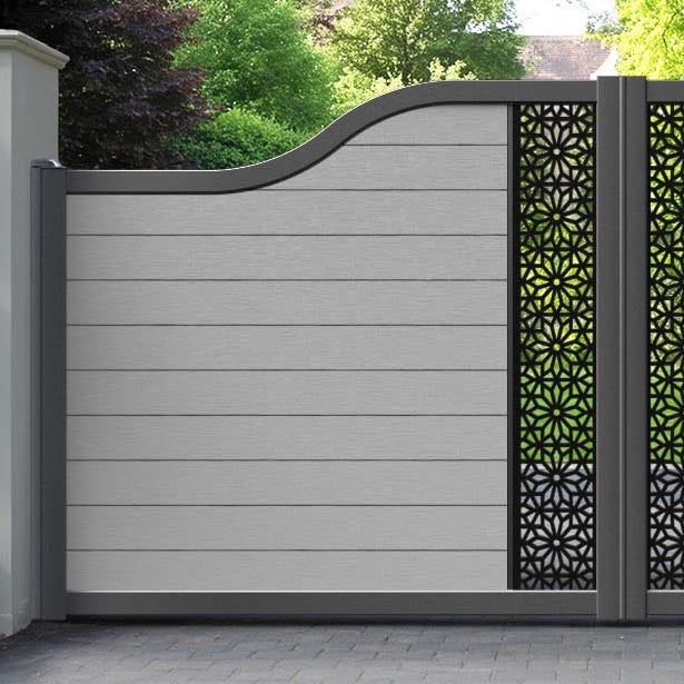 Fusion Narwa Curved Top Driveway Gate - Light Grey - Middle Screen