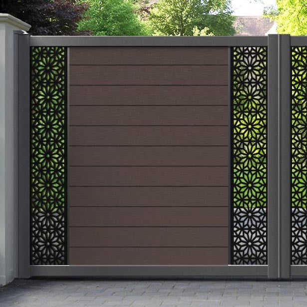 Fusion Narwa Straight Top Driveway Gate - Mid Brown - Middle & End Screen