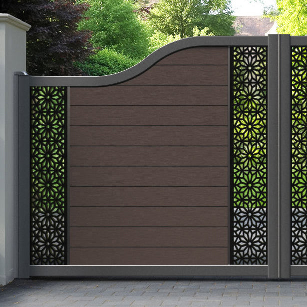 Fusion Narwa Curved Top Driveway Gate - Mid Brown - Middle & End Screen