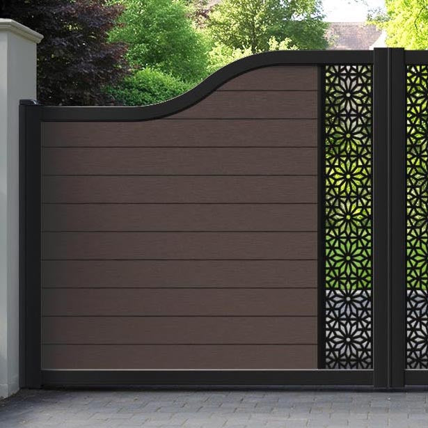 Fusion Narwa Curved Top Driveway Gate - Mid Brown - Middle Screen