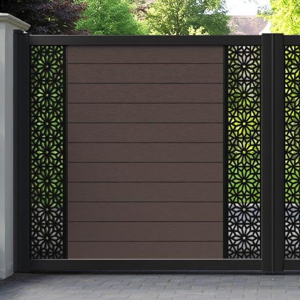 Fusion Narwa Straight Top Driveway Gate - Mid Brown - Middle & End Screen