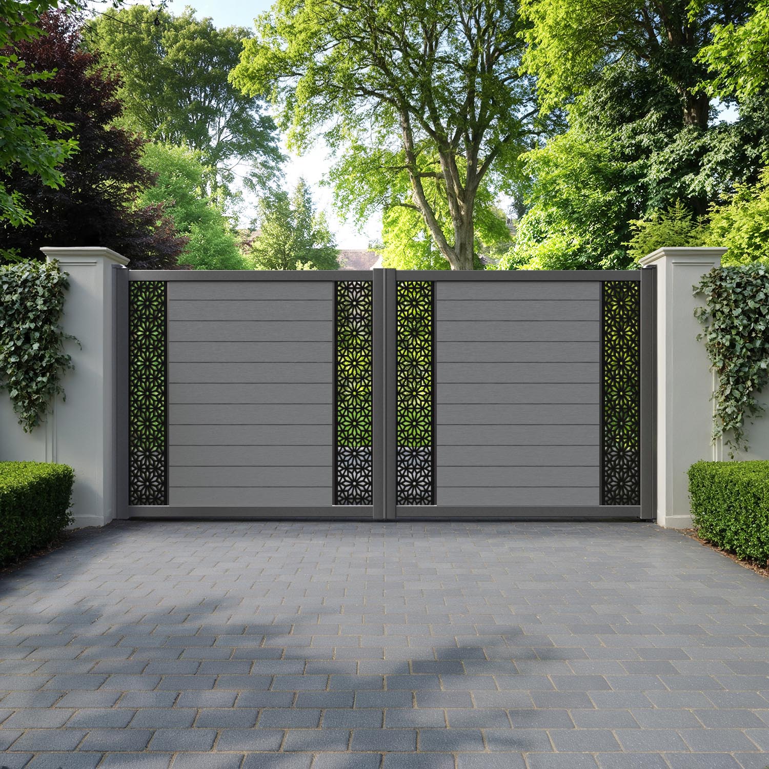 Fusion Narwa Straight Top Driveway Gate - Mid Grey - Middle & End Screen