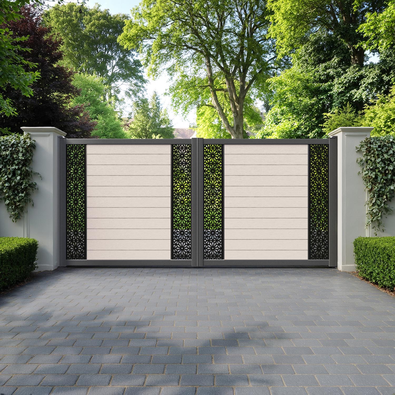Fusion Narwa Straight Top Driveway Gate - Mid Stone - Middle & End Screen