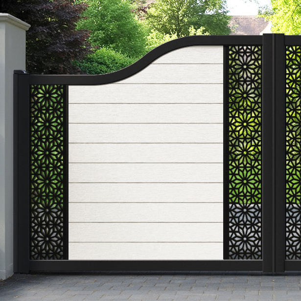 Fusion Narwa Curved Top Driveway Gate - Light Stone - Middle & End Screen