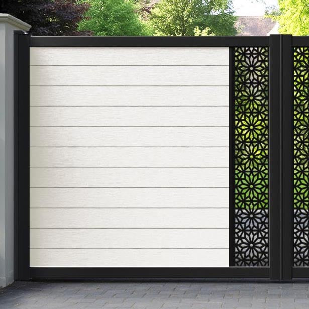 Fusion Narwa Straight Top Driveway Gate - Light Stone - Middle Screen