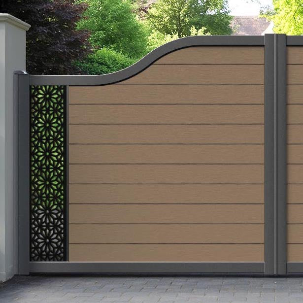 Fusion Narwa Curved Top Driveway Gate - Teak - End Screen