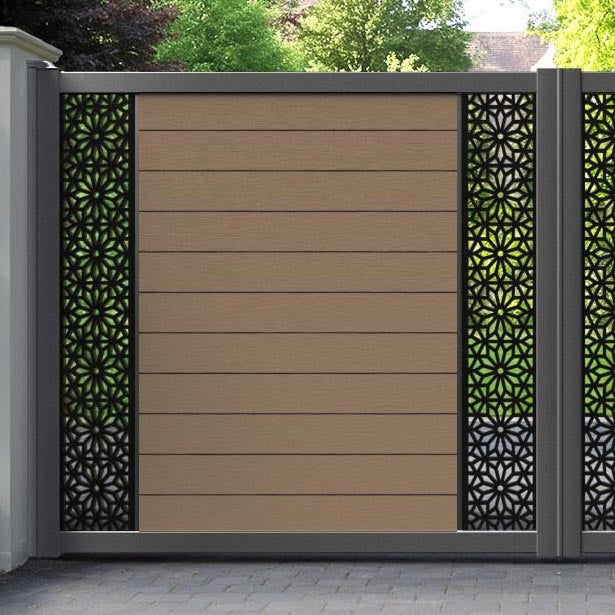 Fusion Narwa Straight Top Driveway Gate - Teak - Middle & End Screen