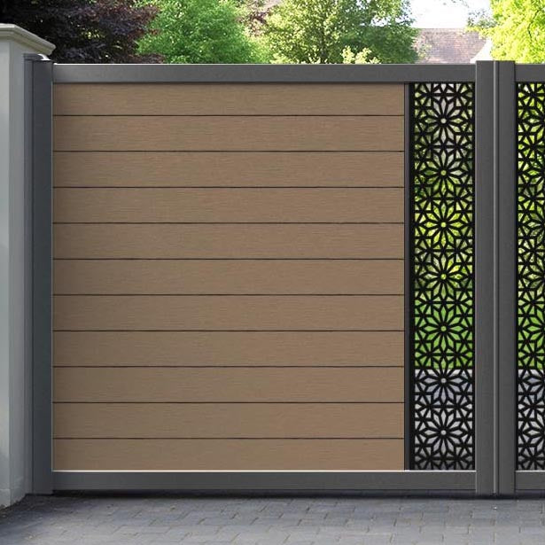 Fusion Narwa Straight Top Driveway Gate - Teak - Middle Screen