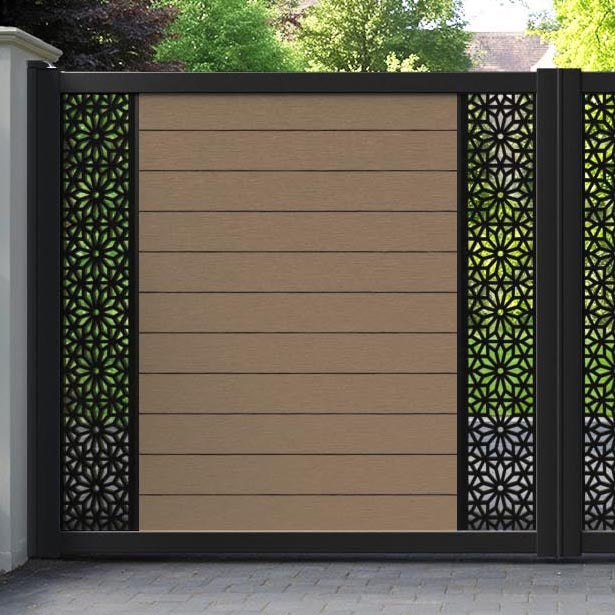 Fusion Narwa Straight Top Driveway Gate - Teak - Middle & End Screen
