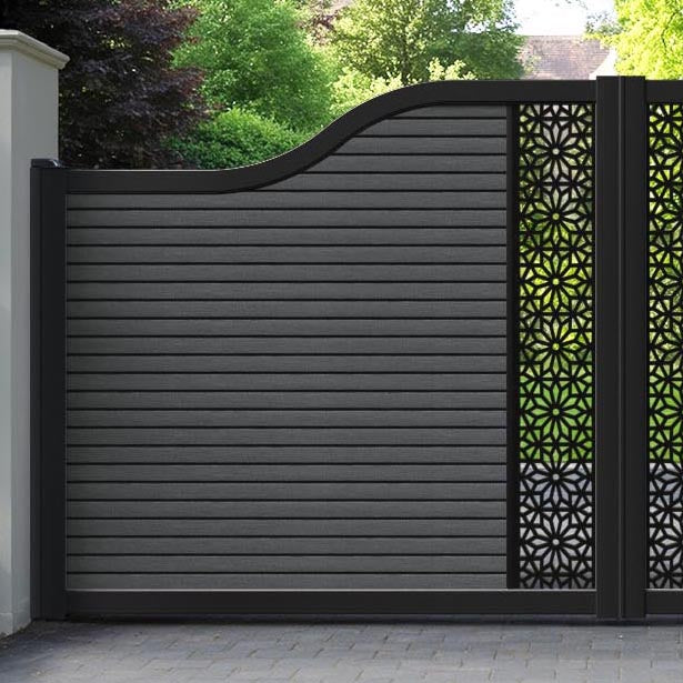 Hudson Narwa Curved Top Driveway Gate - Dark Grey - Middle Screen