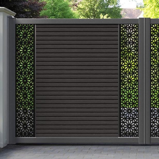 Hudson Narwa Straight Top Driveway Gate - Dark Oak - Middle & End Screen