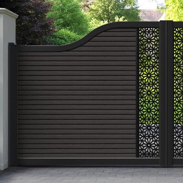 Hudson Narwa Curved Top Driveway Gate - Dark Oak - Middle Screen