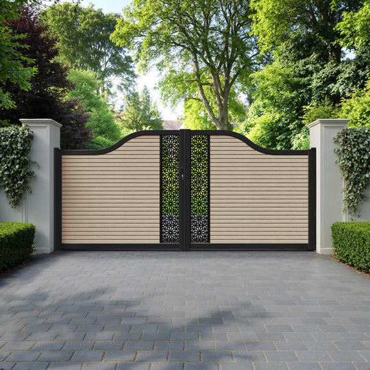 Hudson Narwa Curved Top Driveway Gate - Light Oak - Middle Screen