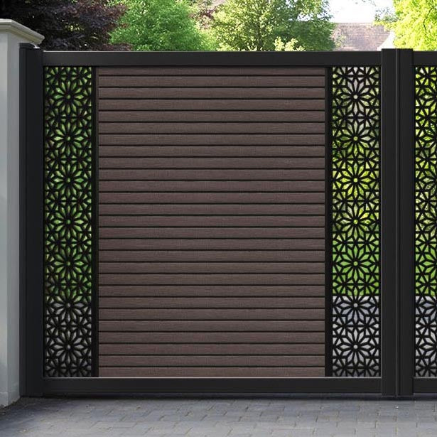 Hudson Narwa Straight Top Driveway Gate - Mid Brown - Middle & End Screen