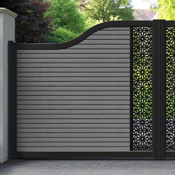 Hudson Narwa Curved Top Driveway Gate - Mid Grey - Middle Screen