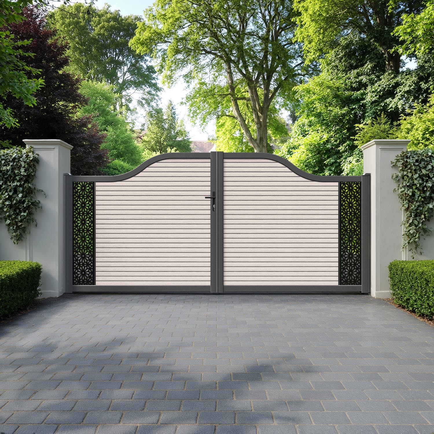 Hudson Narwa Curved Top Driveway Gate - Mid Stone - End Screen