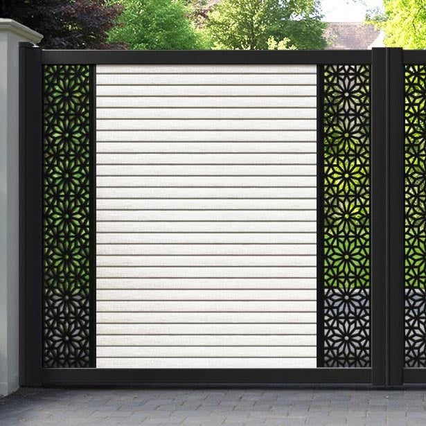 Hudson Narwa Straight Top Driveway Gate - Light Stone - Middle & End Screen