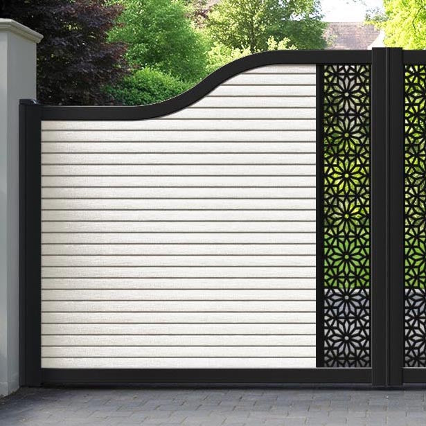 Hudson Narwa Curved Top Driveway Gate - Light Stone - Middle Screen