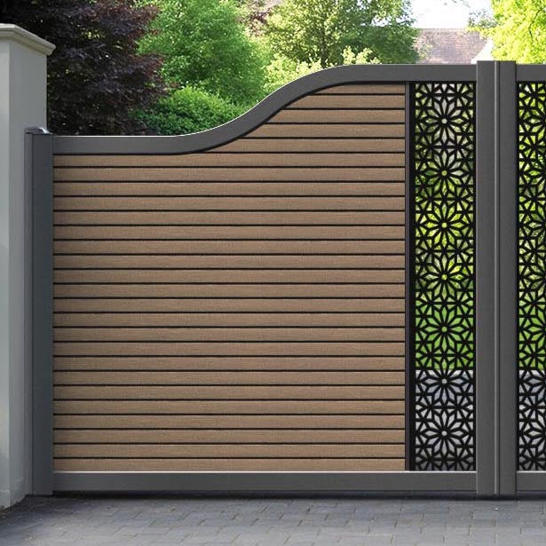 Hudson Narwa Curved Top Driveway Gate - Teak - Middle Screen