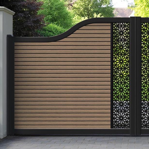 Hudson Narwa Curved Top Driveway Gate - Teak - Middle Screen