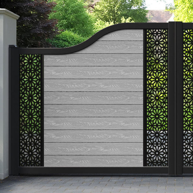 Classic Narwa Curved Top Driveway Gate - Light Grey - Middle & End Screen