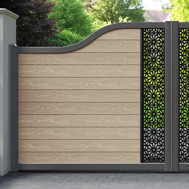 Classic Narwa Curved Top Driveway Gate - Light Oak - Middle Screen