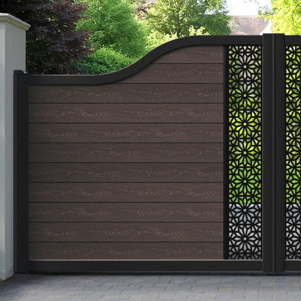 Classic Narwa Curved Top Driveway Gate - Mid Brown - Middle Screen