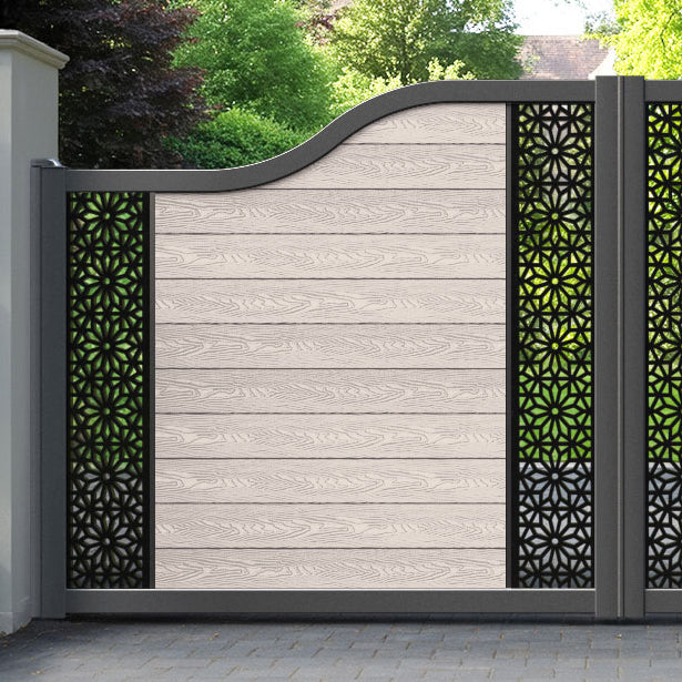 Classic Narwa Curved Top Driveway Gate - Mid Stone - Middle & End Screen