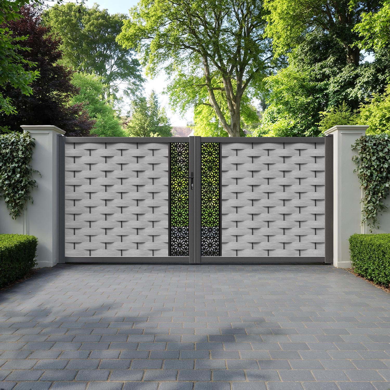 Ripple Narwa Straight Top Driveway Gate - Light Grey - Middle Screen