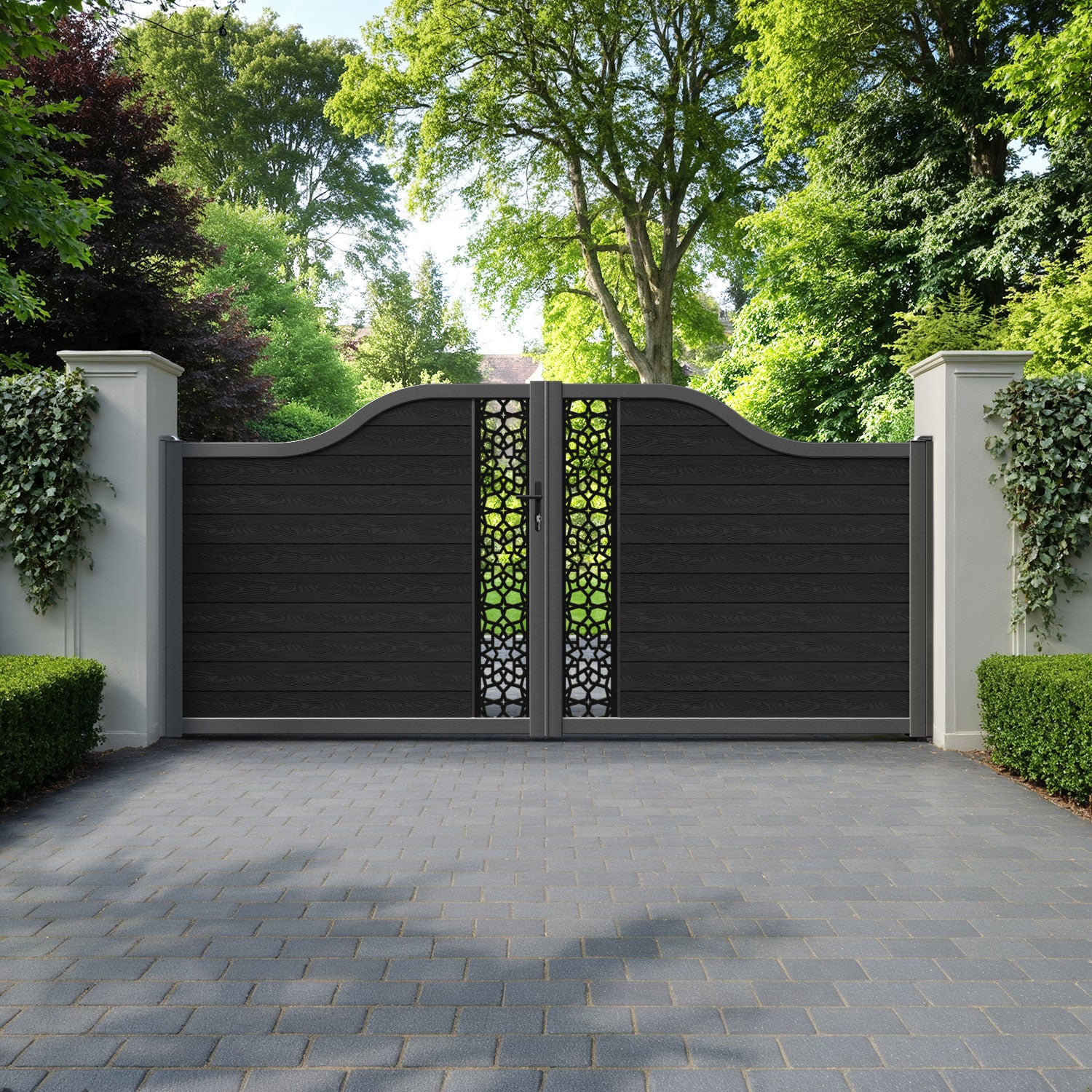 Classic Nazira Curved Top Driveway Gate - Black - Middle Screen