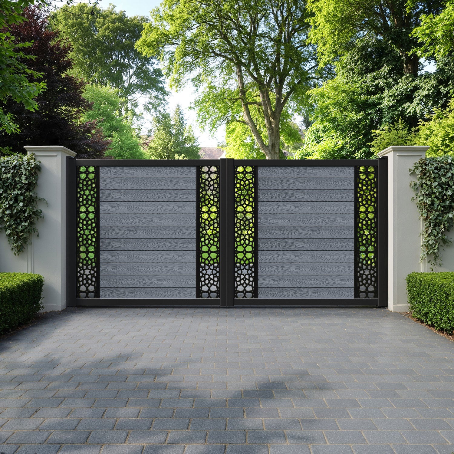 Classic Nazira Straight Top Driveway Gate - Anthracite - Middle & End Screen