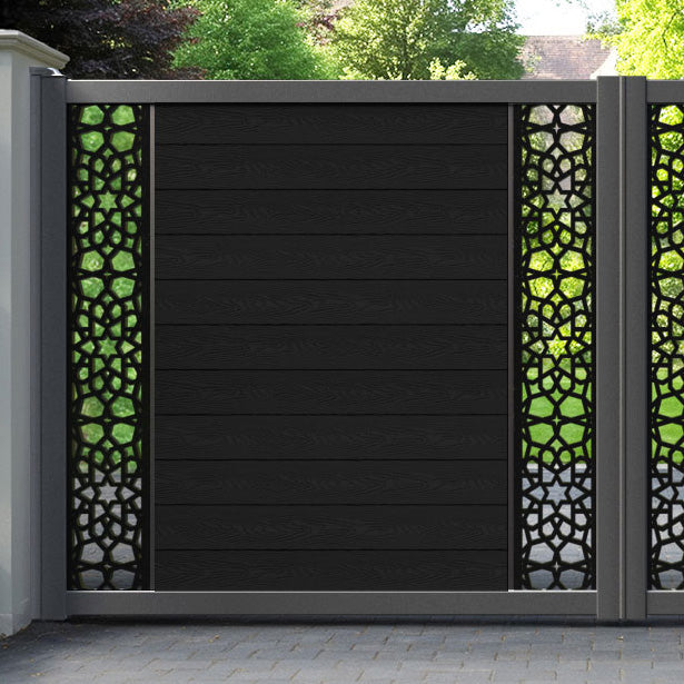 Classic Nazira Straight Top Driveway Gate - Black - Middle & End Screen
