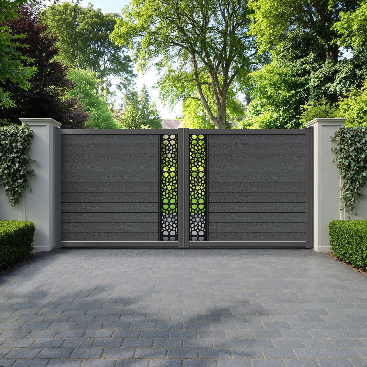 Classic Nazira Straight Top Driveway Gate - Dark Grey - Middle Screen