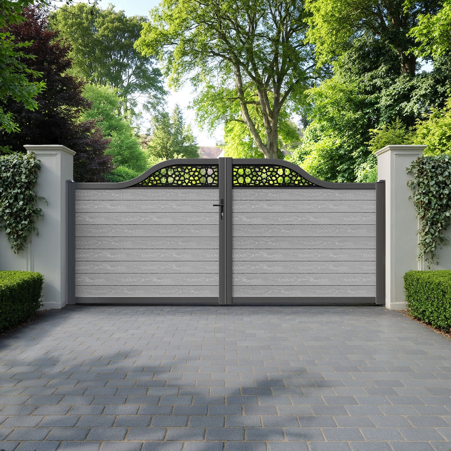 Classic Nazira Curved Top Driveway Gate - Light Grey - Top Screen